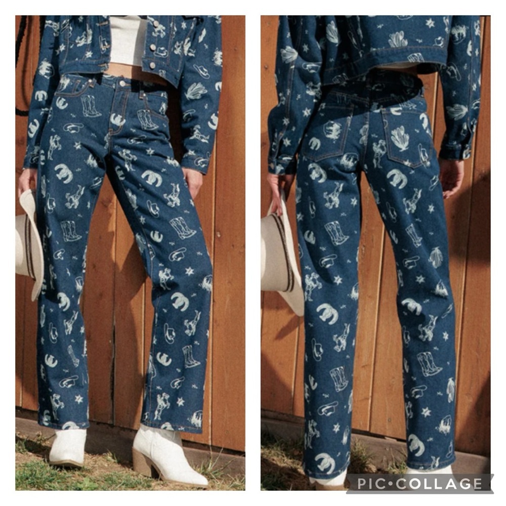 NWT Cali 1850 Western Printed Relaxed Straight
Leg Jeans in Dark Wash